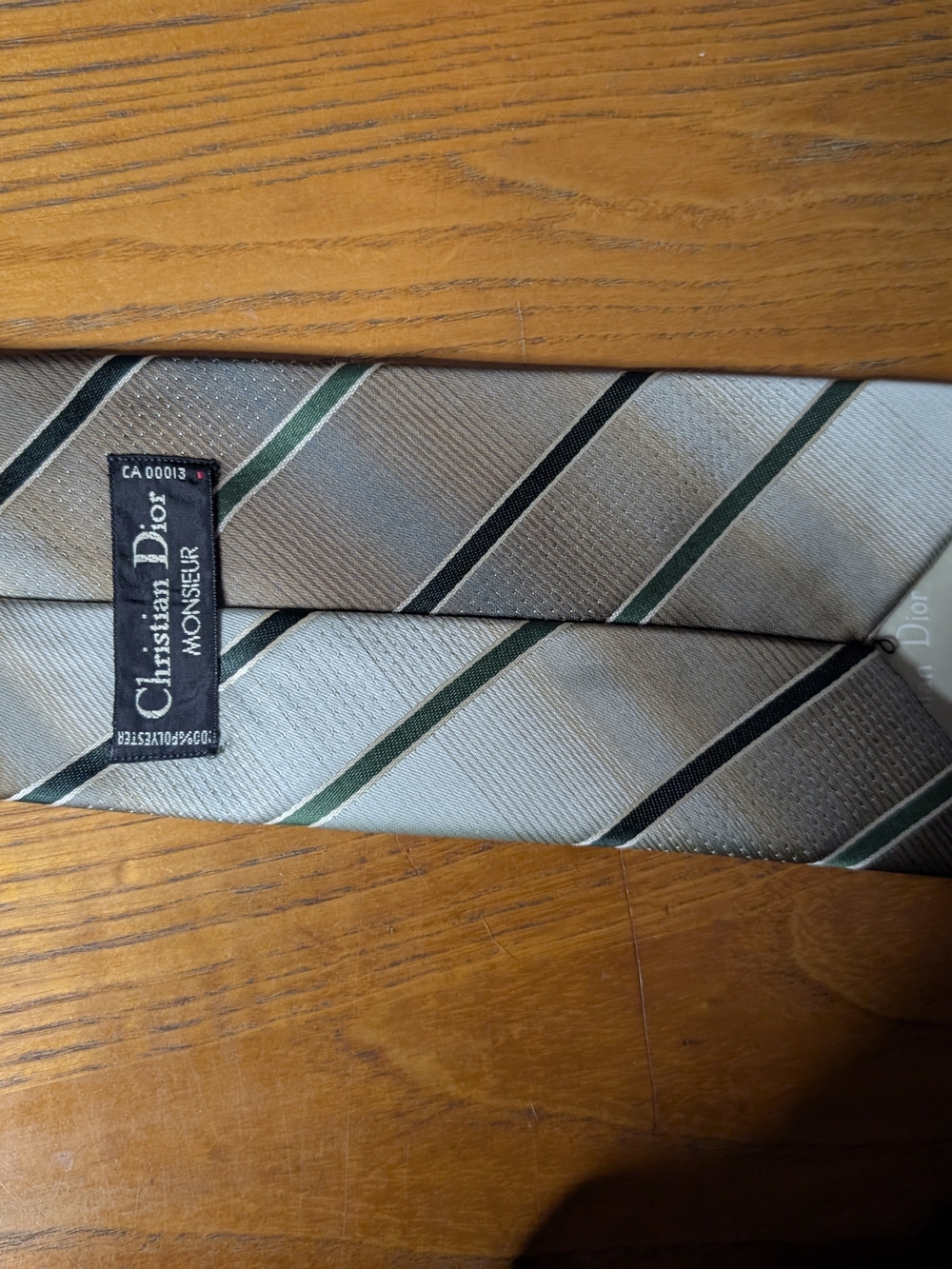 Dior Green and Silver Diagonal Stripe Silk Tie